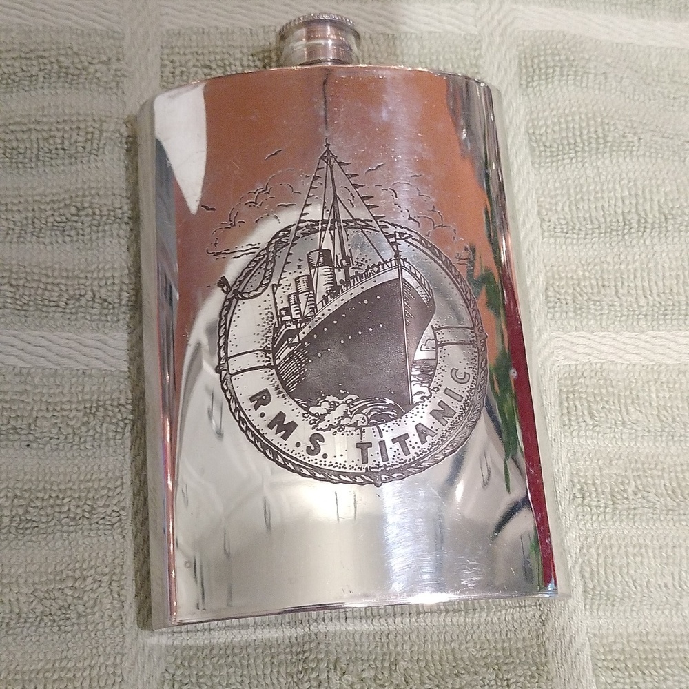 R.M.S. Titanic embossed pewter hip‎ flask.
